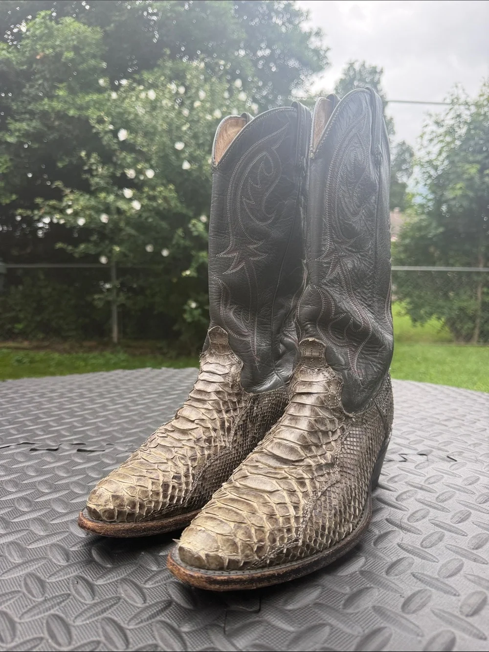 Vintage Dan Post Exotic Snakeskin Cowboy Boots in Gray size 9D Made in USA